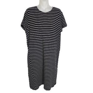 J. Jill Womens Dress Med Black White Striped Short Sleeve Knit Shift Knee Length